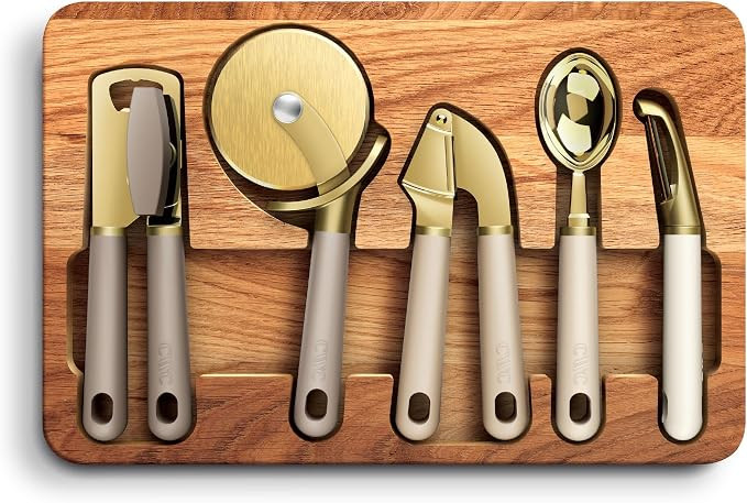 COOK WITH COLOR 6-Piece Kitchen Tool Set with Acacia Wood Cutting Board, Can Opener, Pizza Cutter... | Amazon (US)
