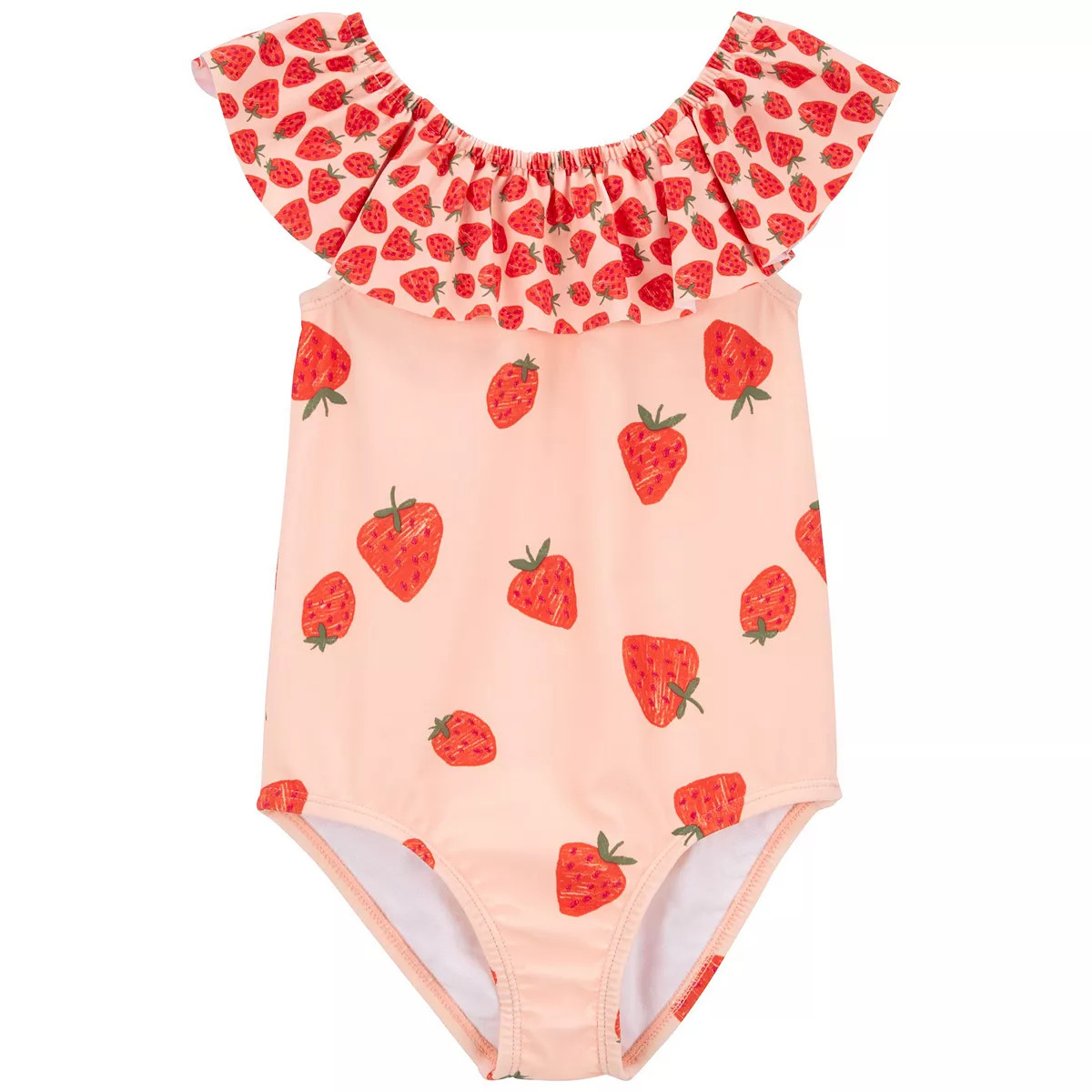 Toddler Girl Carter's Strawberry Print Ruffle Collared One-Piece Swimsuit | Kohl's