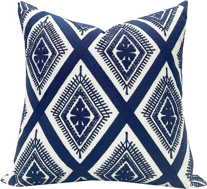 SLOW COW Embroidery Cushion Cover Decorative Throw Pillow Cover Geometric Invisible Zipper Pillow... | Amazon (US)