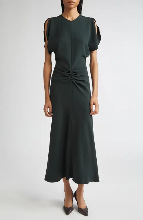 Victoria Beckham Gathered Waist Crepe Midi Dress in Dark Pine at Nordstrom, Size 0 Us | Nordstrom