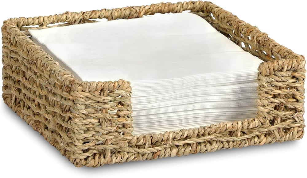 Graciadeco Ratten Napkin Holder for Table, Square Seagrass Serving Tray for Paper Napkins Kitchen... | Amazon (US)