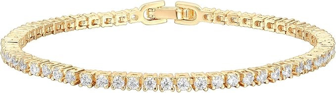 PAVOI 14K Gold Plated Cubic Zirconia Classic Tennis Bracelet | Gold Bracelets for Women | 4mm CZ,... | Amazon (US)