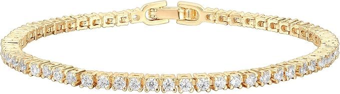 PAVOI 14K Gold Plated 2mm Cubic Zirconia Classic Tennis Bracelet | Gold Bracelets for Women | Siz... | Amazon (US)