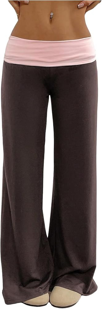 SOLY HUX Women's Sweatpants Color Block Low Rise Fold Over Waist Baggy Wide Leg Pants | Amazon (US)