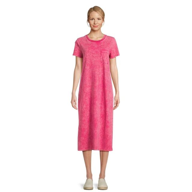 Time and Tru Women's Midi T-Shirt Dress with Short Sleeves, Sizes XS-3XL | Walmart (US)