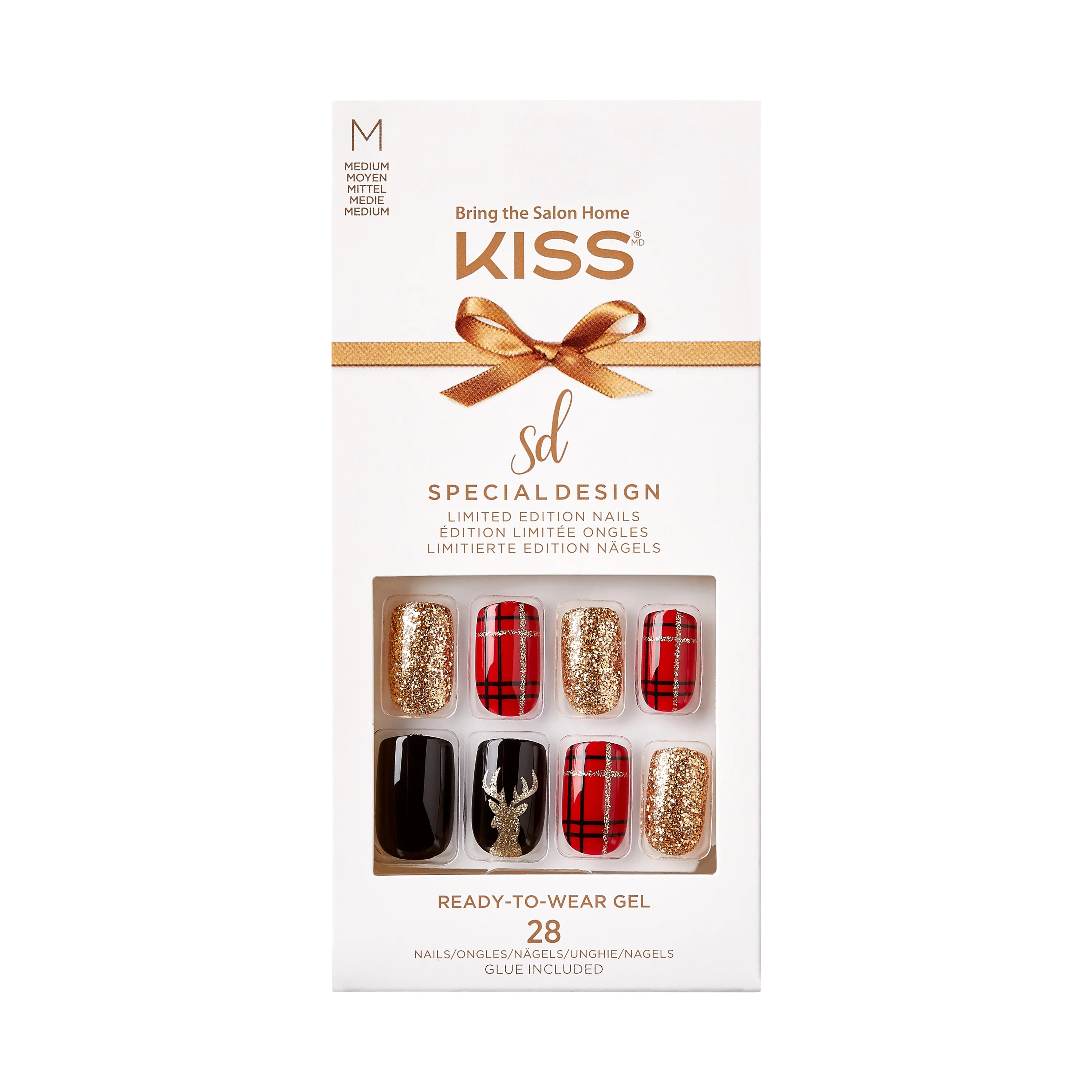 KISS Special Design Limited Edition Medium Square Holiday Fake Nails, Multi, 28 Pieces | Walmart (US)