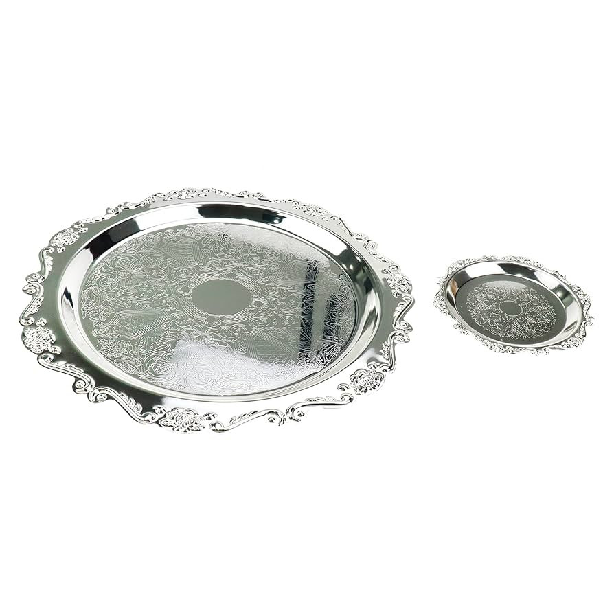 Round Platter Serving Tray Metal Reusable Decorative Appetizer Platter Dessert Plate for Kitchen ... | Amazon (US)