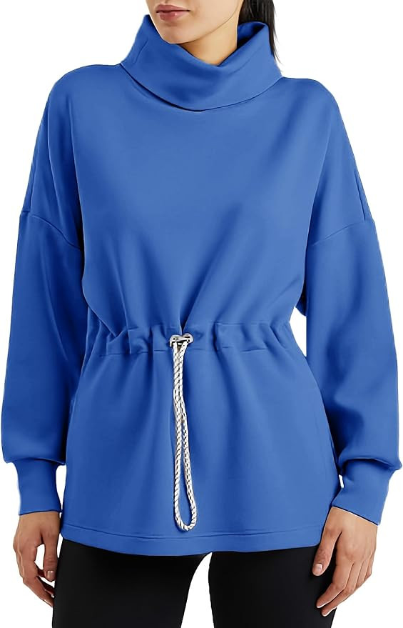 Women's Turtleneck Sweatshirts Long Sleeve Pullover Tops Side Slit Tunic Shirts with Drawstring W... | Amazon (US)