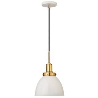 Meyer&Cross Madison 1-Light Pearled White and Brass Pendant with Metal Shade PD0739 - The Home De... | The Home Depot
