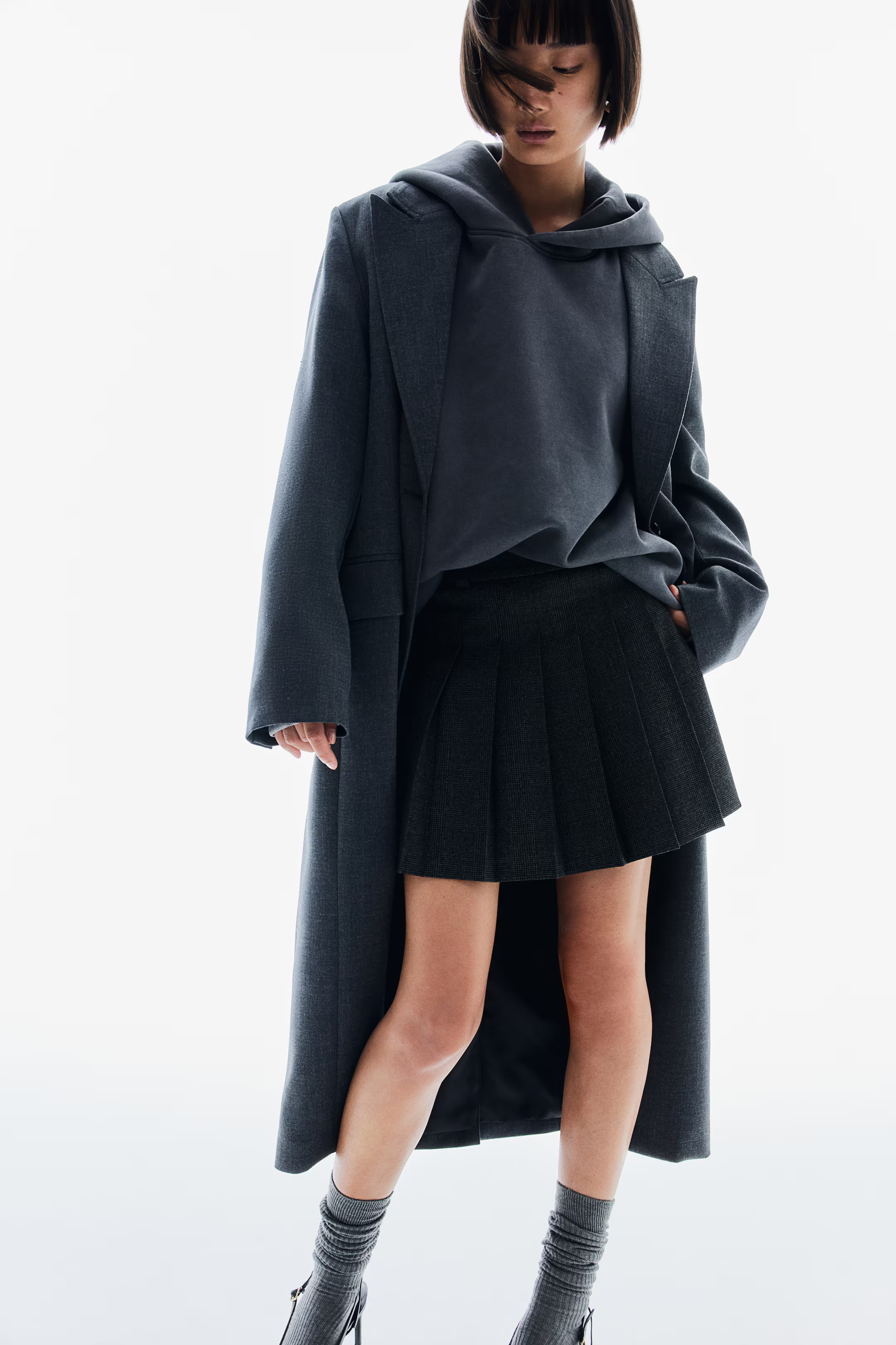 Single-Breasted Coat - Long sleeve - Long - Dark gray melange - Ladies | H&M US | H&M (US + CA)