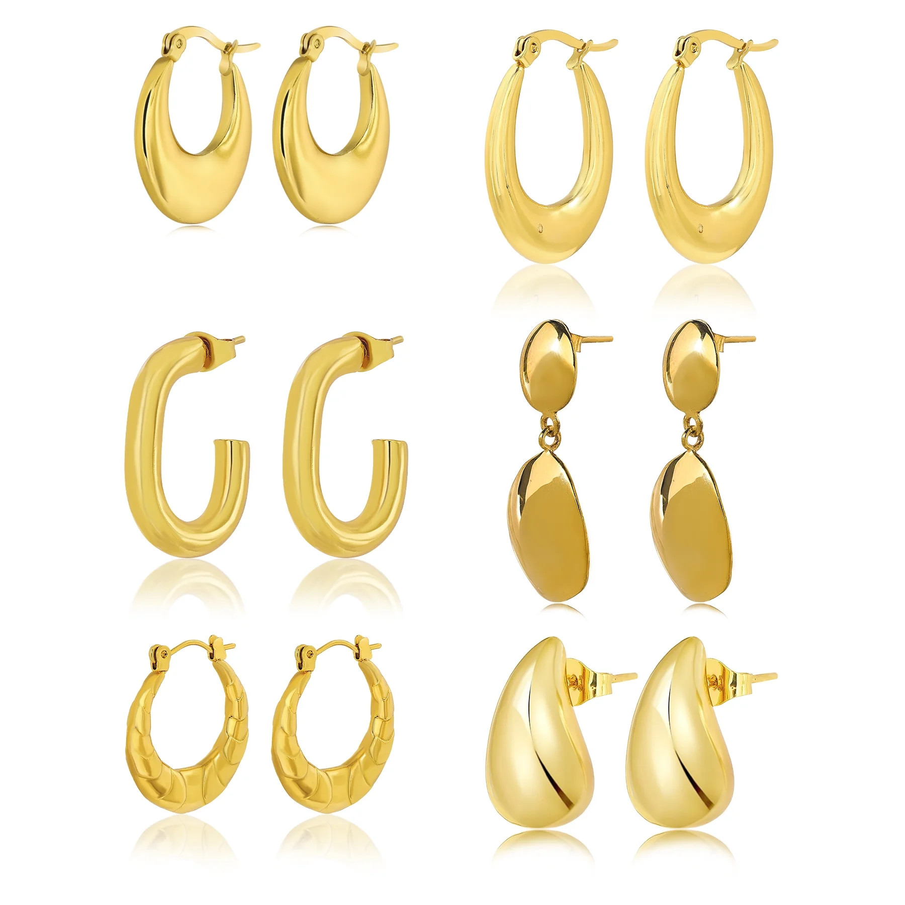 JeenMata 6 Pairs Fashion MultiPack Earrings Set for Women in Yellow Gold Plating, Hoop Earrings, ... | Walmart (US)