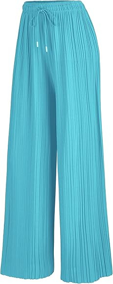 Made By Johnny Women's Premium Pleated Maxi Wide Leg Palazzo Pants Gaucho- High Waist with Drawst... | Amazon (US)