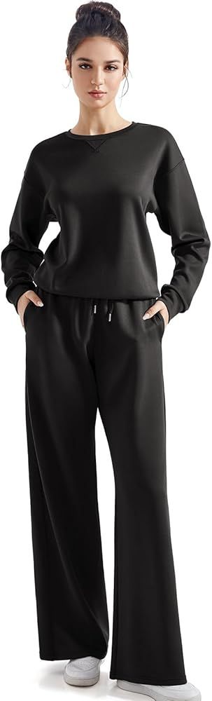 SUUKSESS Women Modal Fall 2 piece outfits Oversized Sweatshirt Wide Leg Pants | Amazon (US)