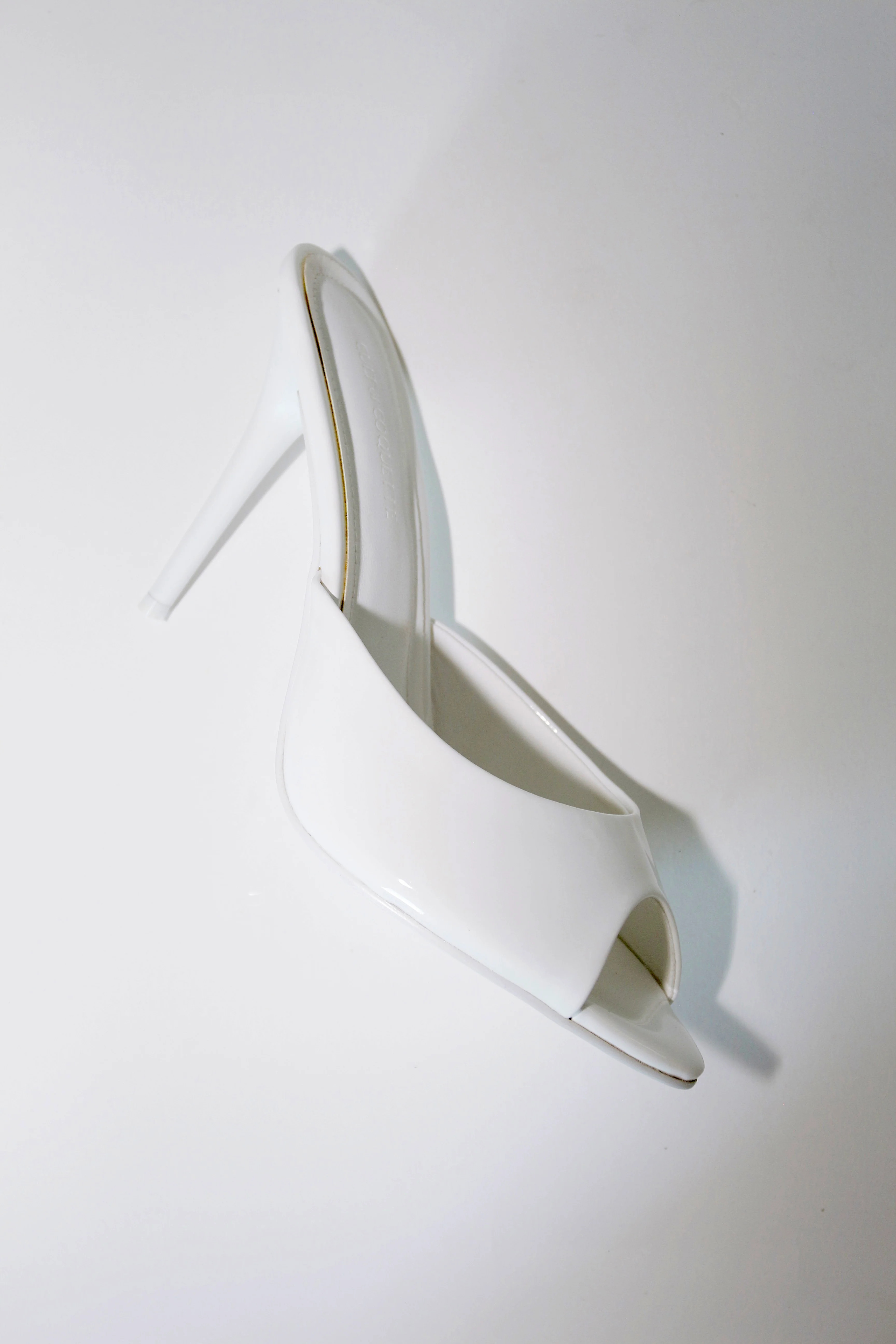 Ford White Patent Vegan Leather Open Toe Mules | CULT OF COQUETTE