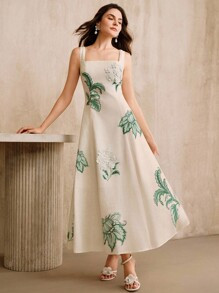 Anewsta Elegant Floral Print Spaghetti Strap Dress For Women | SHEIN