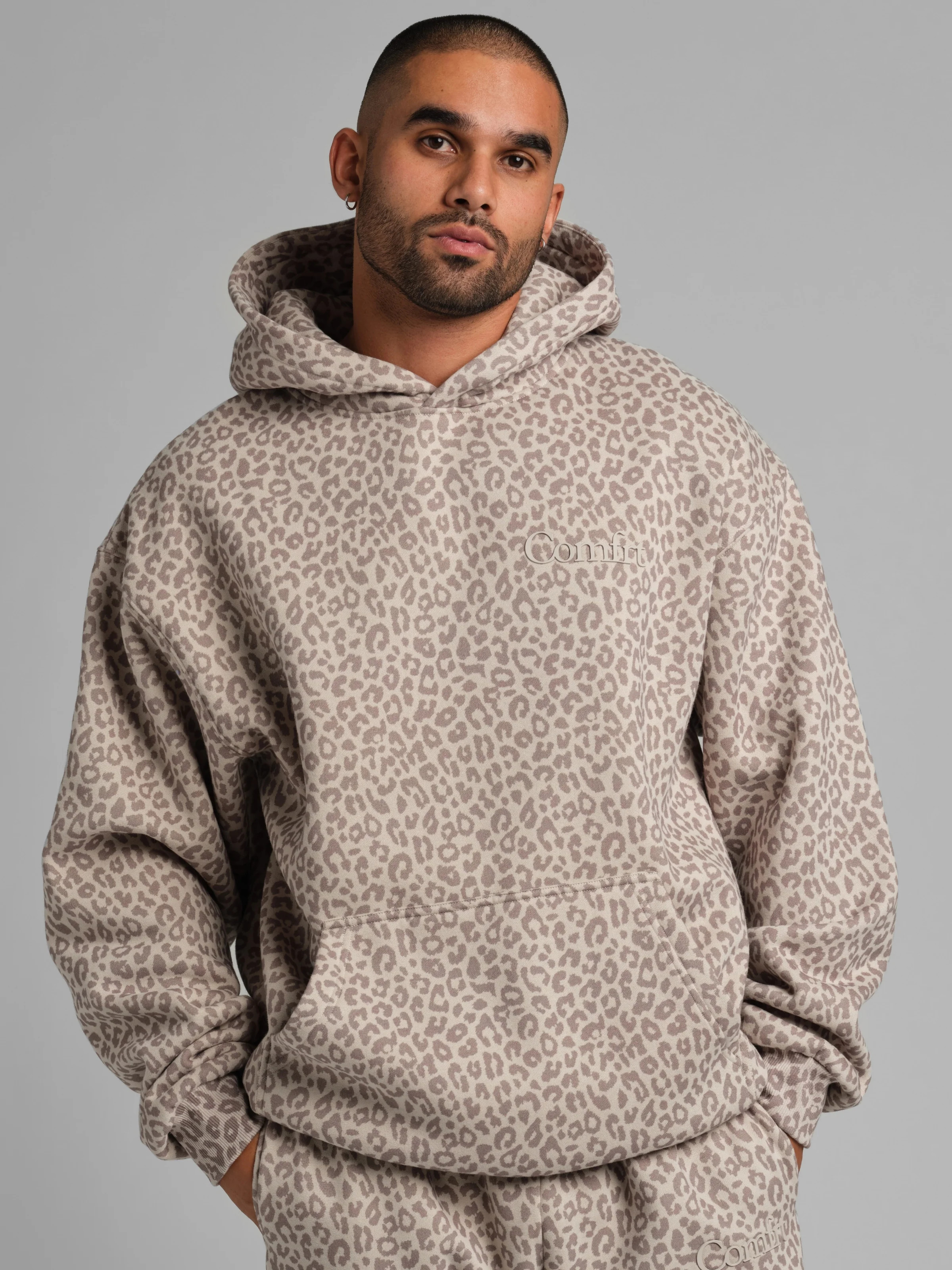 Comfrt Minimalist Hoodie – Mega | Desert Leopard | Oversized | L | Large | Comfrt