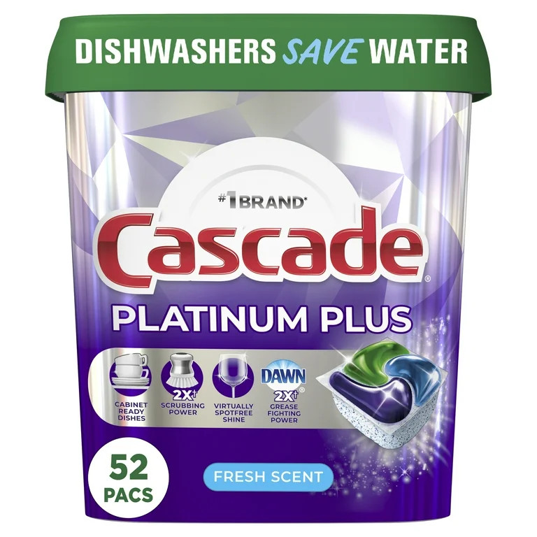 Cascade Platinum Plus Dishwasher Detergent Pacs, Fresh, 52 Count | Walmart (US)