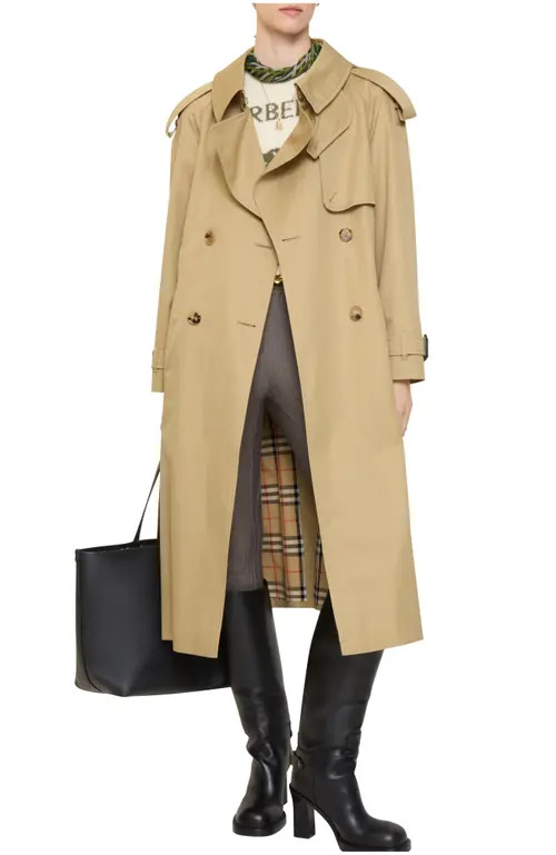 burberry Long Cotton Canvas Fitzrovia Trench Coat in Beige at Nordstrom, Size 12 | Nordstrom