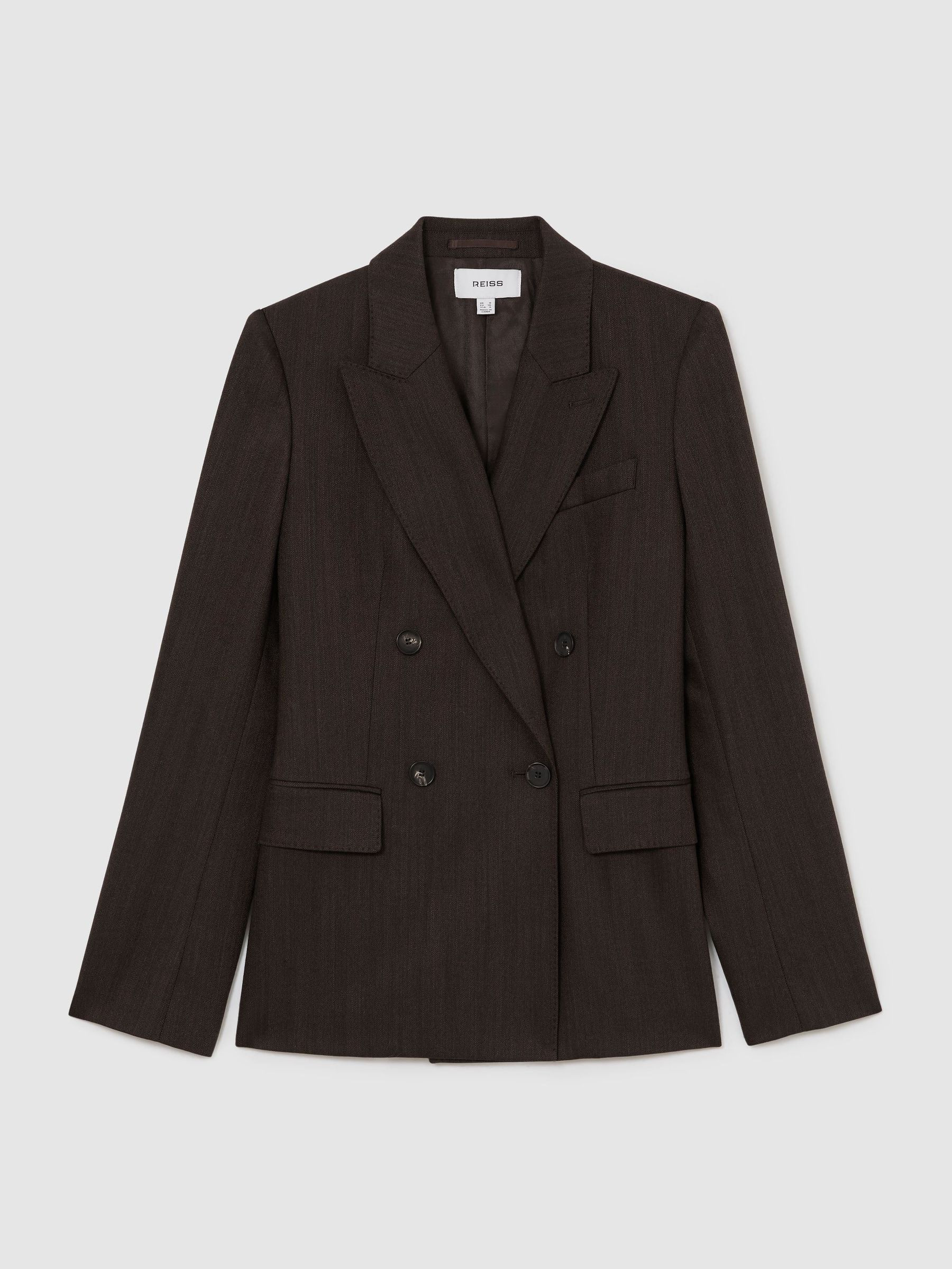 Reiss Wool-Blend Herringbone Double-Breasted Blazer in Chocolate Brown - REISS | Reiss UK