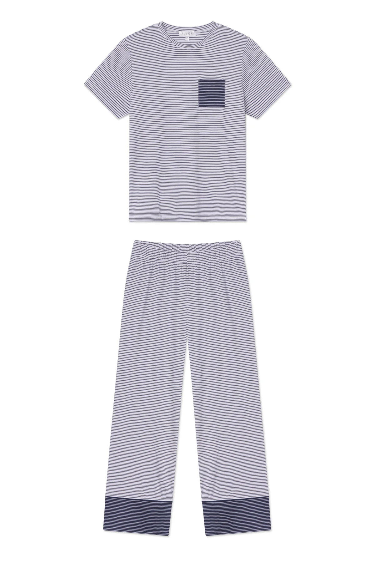 Pima Crew Wide Leg Pajama Set in English Navy Stripe | Lake Pajamas
