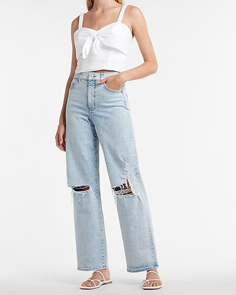 Super High Waisted Ripped 90s Wide Leg Jeans | Express