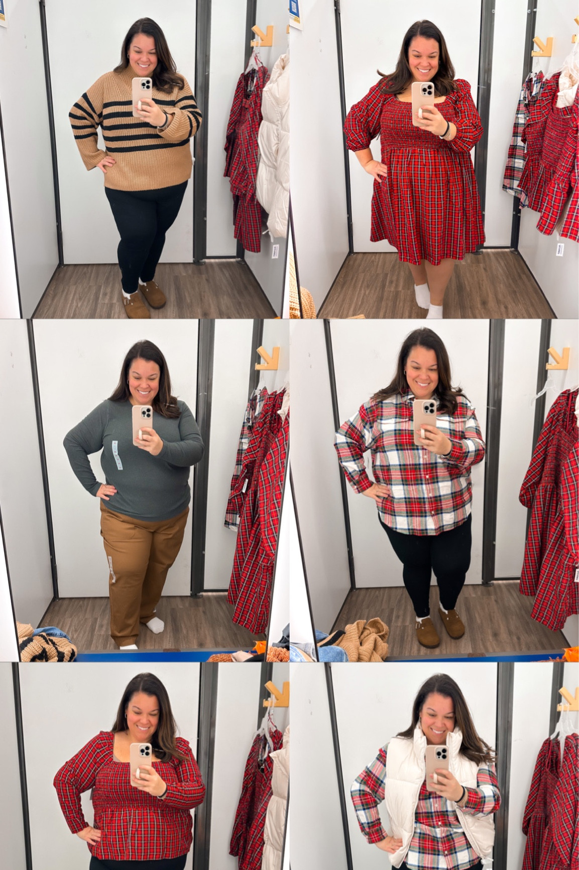 Oldnavy dressing room try on!

Sweater-XL
plaid dress-xxl
Joggers-2x
Red plaid peplum top-xxl (size up!)
Plaid button up-xxl
Vest-XL (size up!) 

#LTKSeasonal #LTKplussize #LTKfindsunder50