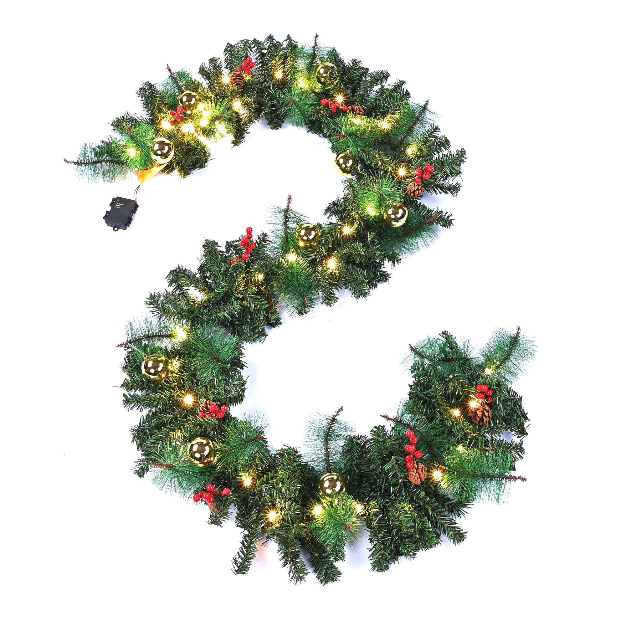 9 ft Pre-Lit Artificial Christmas Garland Flocked with Mixed Decorations and 50 LED Lights Spruce... | Walmart (US)