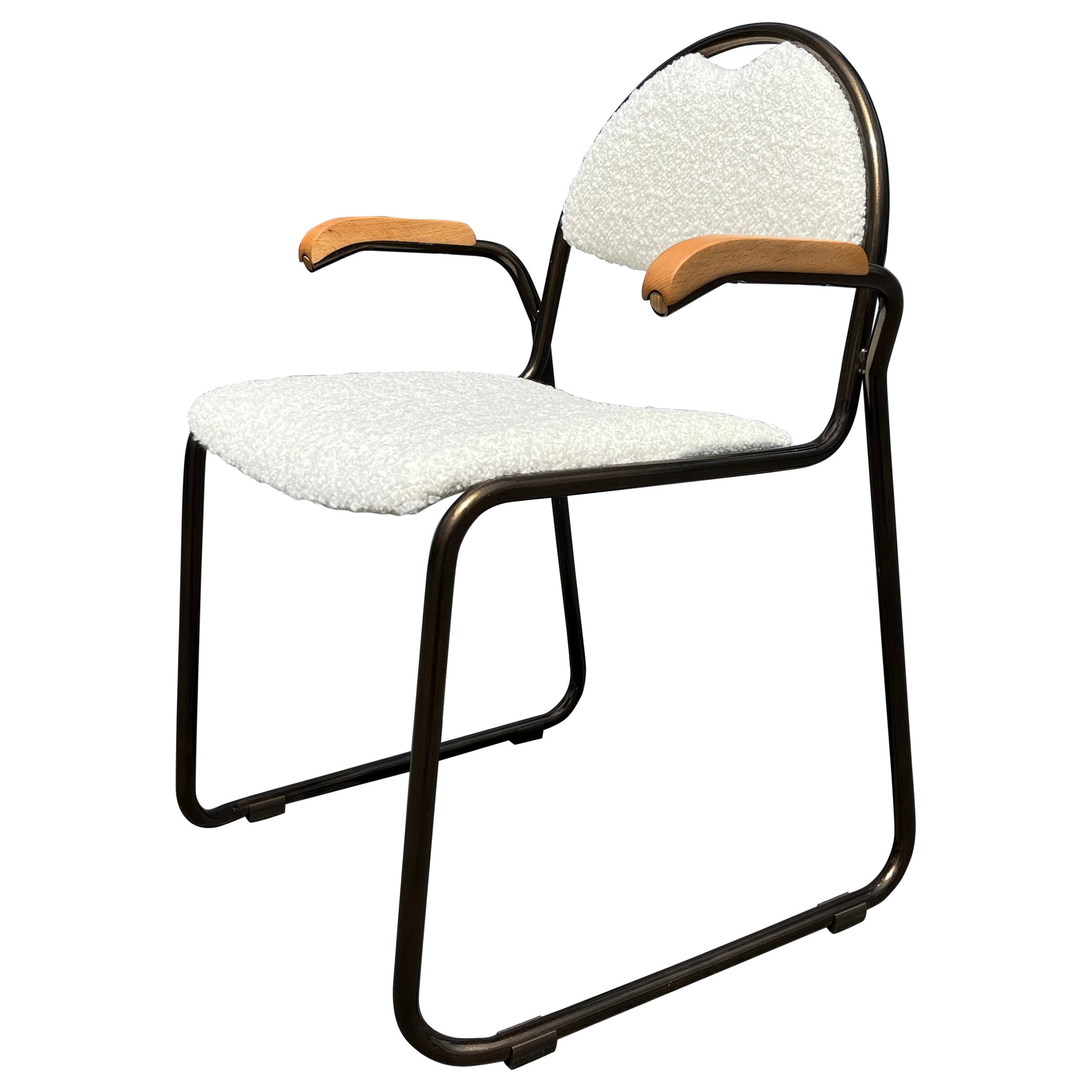 Designer Arm Chair, Bronze, Ivory Kravet Boucle, Made in Italy | 1stDibs
