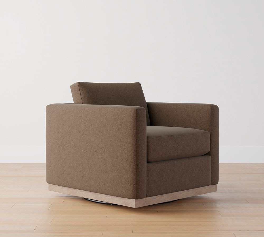 Carmel Slim Arm Wood Base Swivel Chair | Pottery Barn (US)
