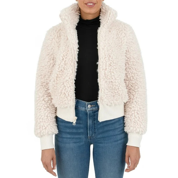 Cyn & Luca Women's Faux Sherpa Bomber Jacket - Walmart.com | Walmart (US)
