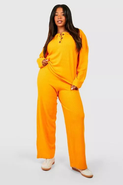Plus Knitted Button Top & Pants Set | Boohoo.com (US & CA)