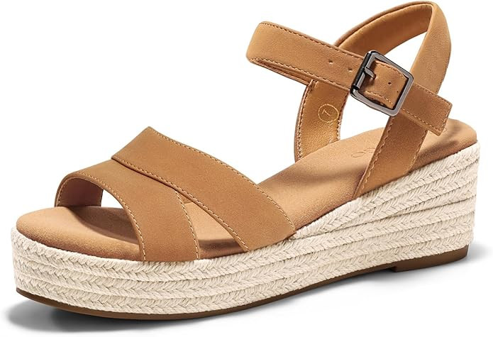 Coutgo Womens Wedge Platform Sandals Espadrille Heels Open Toe Buckle Ankle Strap Summer Shoes | Amazon (US)