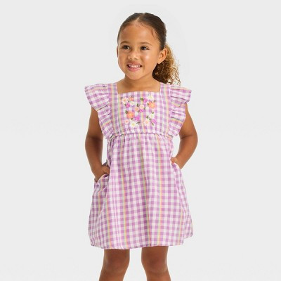 Toddler Girls' Gingham Dress - Cat & Jack™ Purple 3T | Target