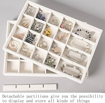 Coward 2PC Stackable 24 Gird Jewelry Organizer Tray Necklace Earring Box Storage Drawer Ring Brac... | Amazon (US)