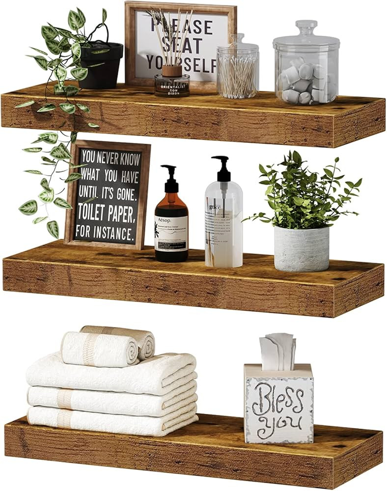 QEEIG Floating Shelves for Wall Bathroom Shelf Bedroom Kitchen Farmhouse Small Book Shelf 16 inch... | Amazon (US)