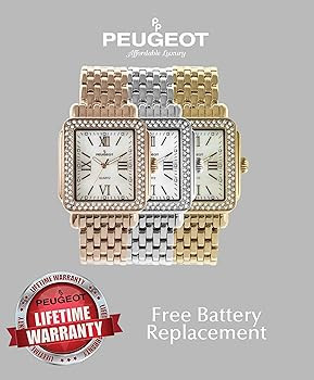 Peugeot Women Rectangle Dress Watch with Crystal Decorated Bezel, Roman Numerals and Bracelet | Amazon (US)