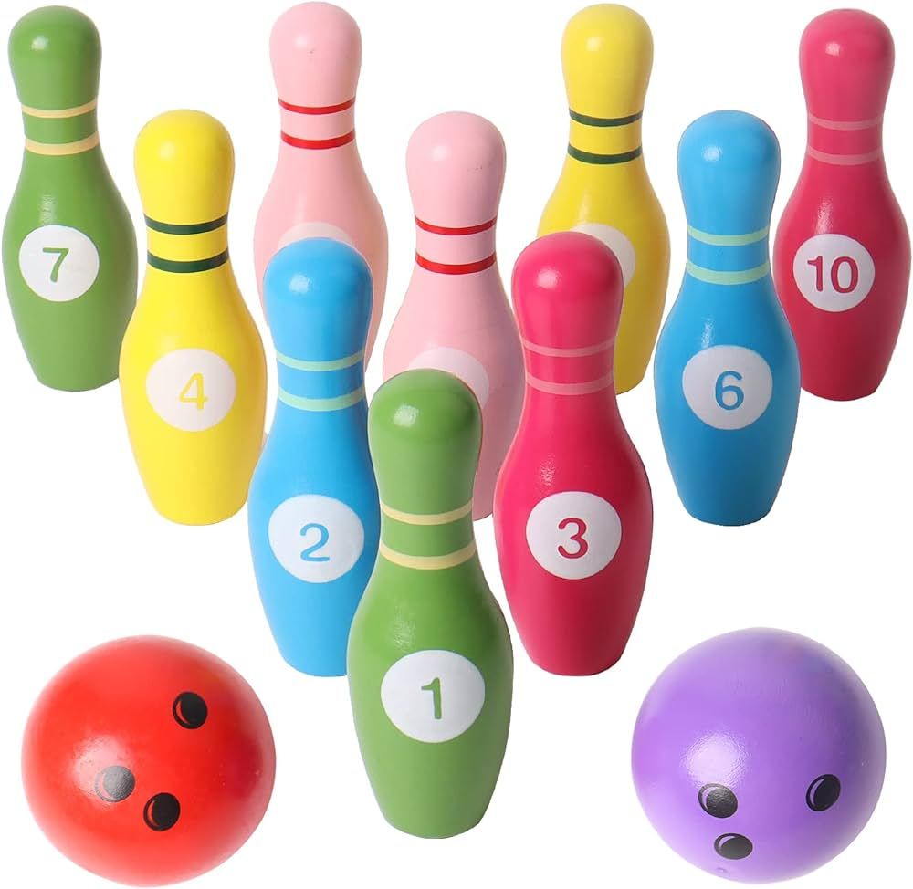 SHIERDU Color Wooden Digital Bowling Toy, Suitable for Indoor and Outdoor Sports Games for Toddle... | Amazon (US)