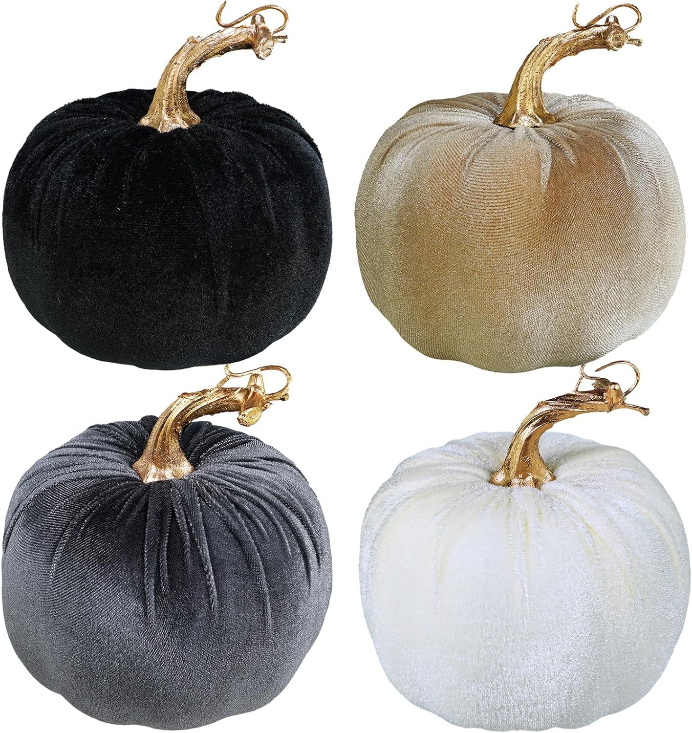 Winlyn 4 Pcs Assorted Faux Velvet Pumpkins Decorative Fabric Pumpkins Foam Pumpkins in White Blac... | Amazon (US)