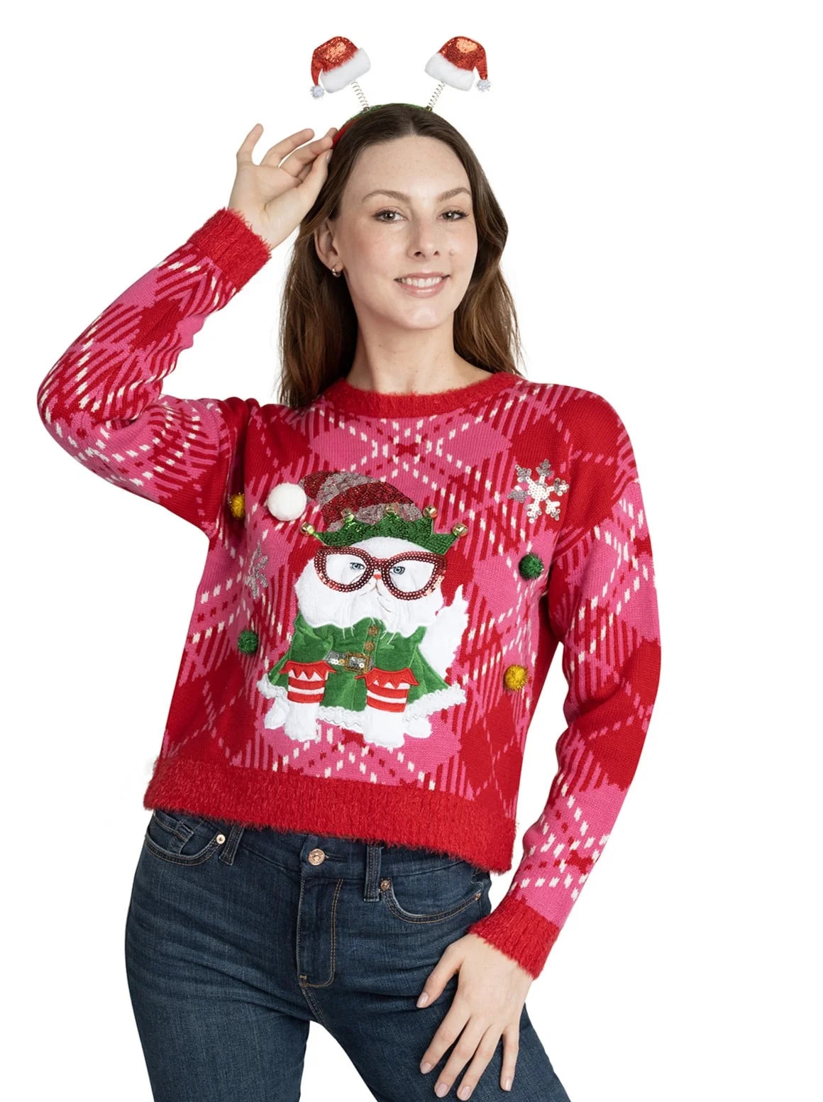 Jollidays Women's Smart Cat Glasses Ugly Christmas Sweater, Sizes S-XL - Walmart.com | Walmart (US)