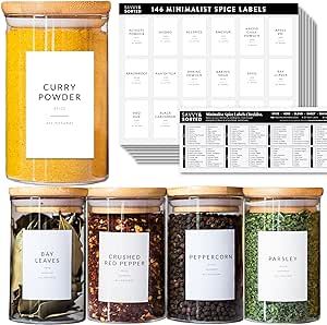 Minimalist Spice Labels for Spice Jars - 146 Spice Jar Labels Stickers for Containers - Spice Lab... | Amazon (US)