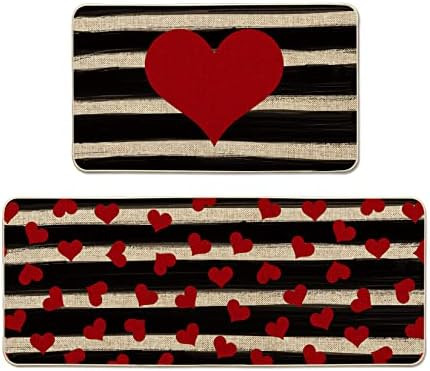 Artoid Mode Watercolor Stripes Love Heart Kitchen Mats Set of 2, Seasonal Valentine's Day Anniver... | Amazon (US)