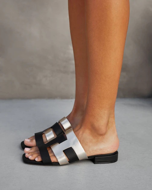 Parker Metallic Strap Sandals - Black | VICI