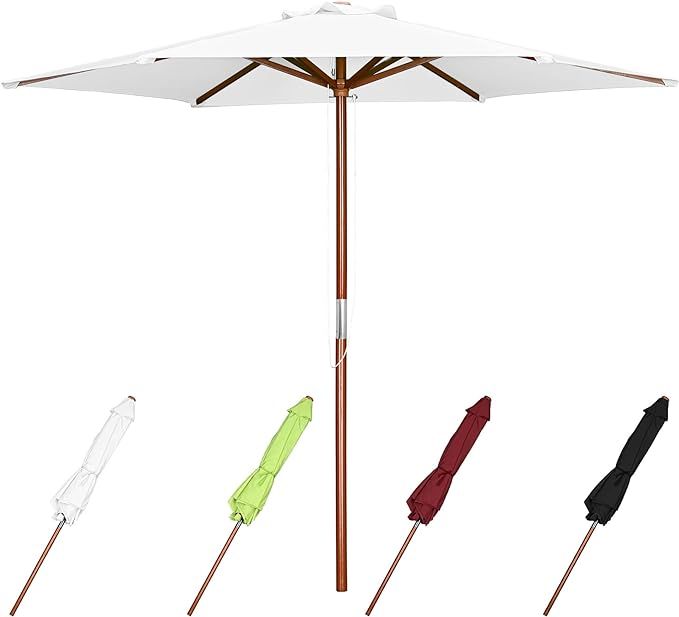 Yescom 8/9ft Wooden Outdoor Patio Umbrella W/ Pulley Market Garden Yard Beach Deck Cafe Sunshade | Amazon (US)