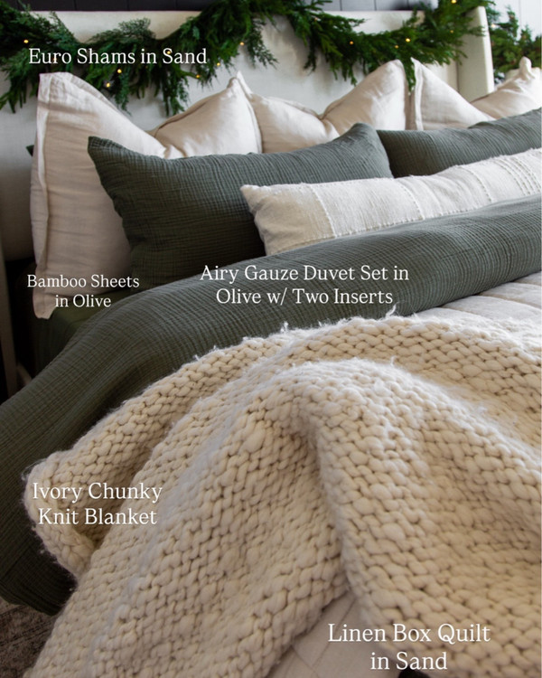 Keeping our holiday bedroom simple but elevated with this layered bedding formula.