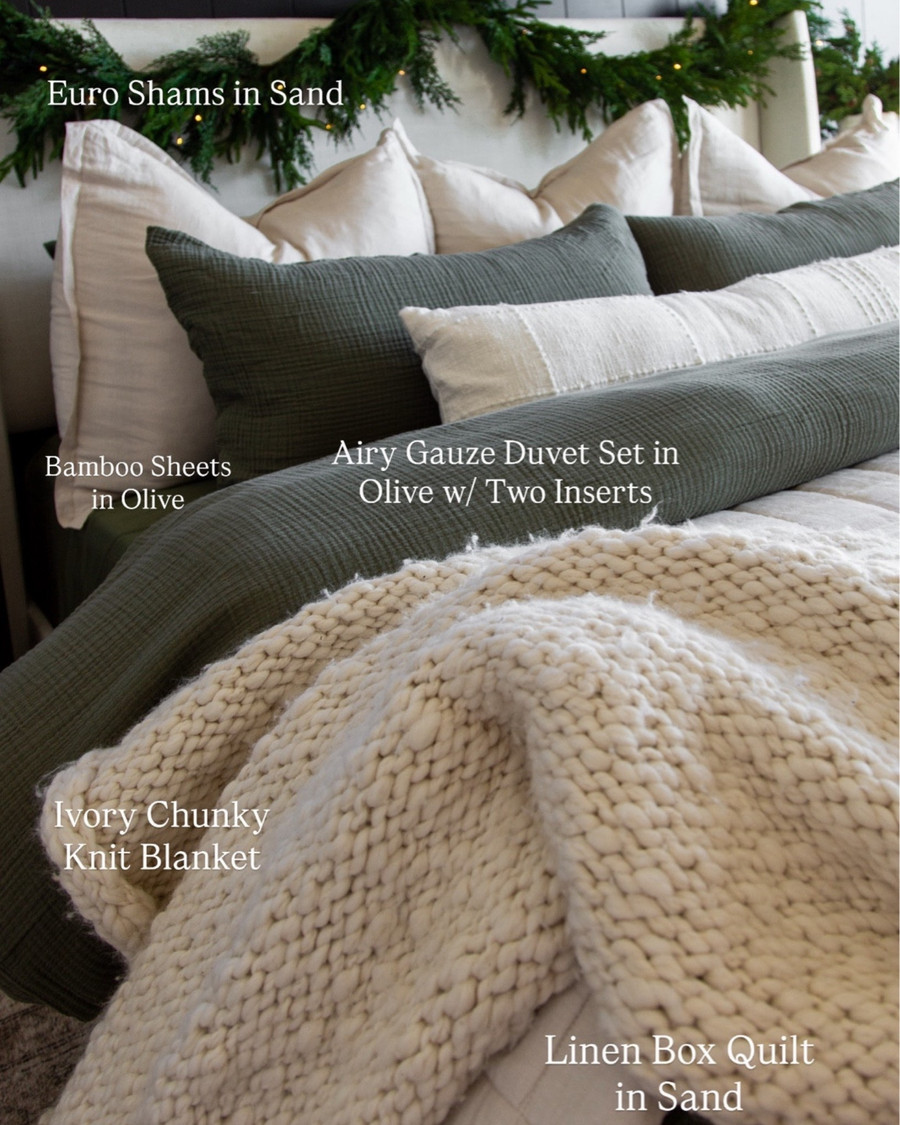 Keeping our holiday bedroom simple but elevated with this layered bedding formula.