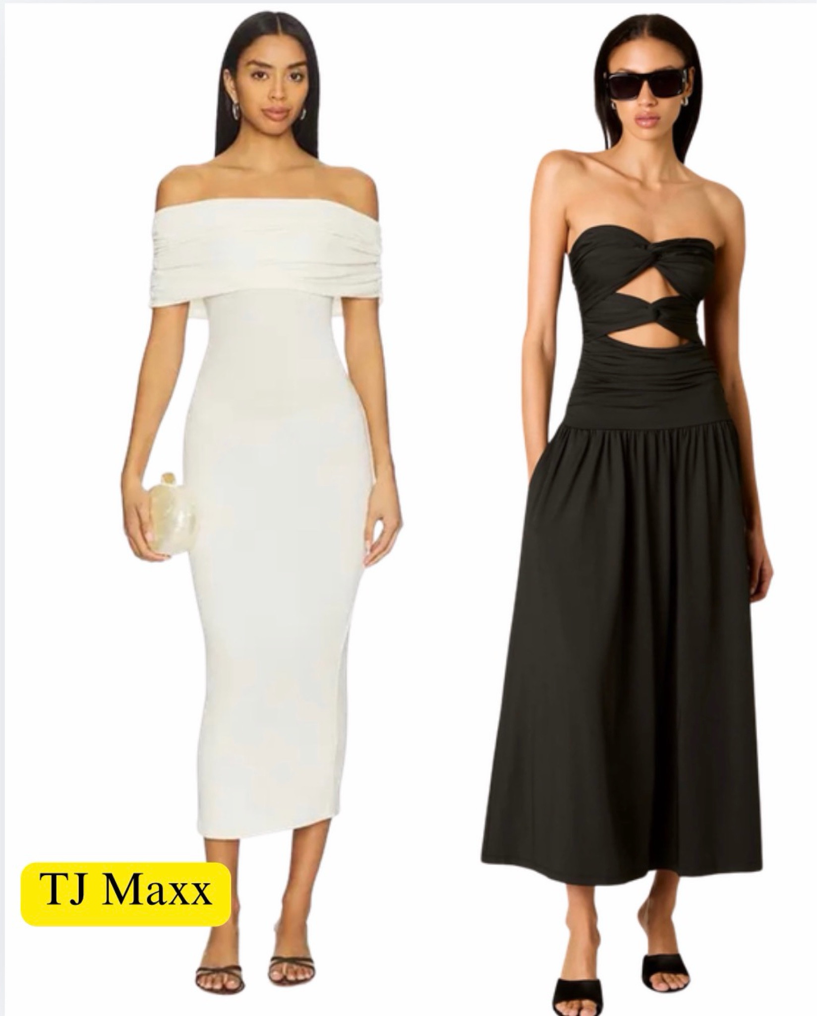 Designer dresses on sale at TJ Maxx, revolve fine, way off the shoulder dress, black, cutout, strapless, dress, date, night, dressy, summer, Maxi.

#LTKootd #LTKSaleAlert