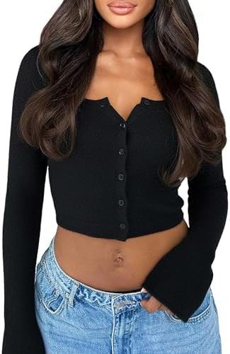 OZICERD Fall Knit Cropped Cardigan Sweaters for Women Cozy Long Sleeve Going Out Top Button Open ... | Amazon (US)
