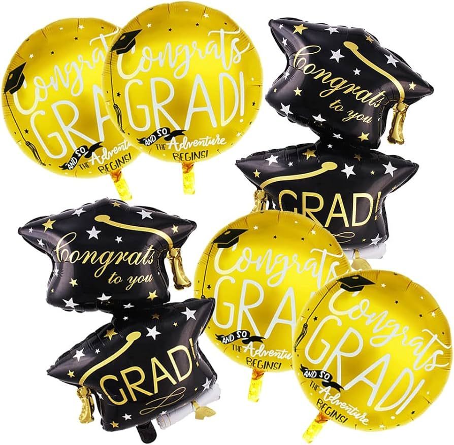 Siticoto Graduation Foil Balloons, 32 Inch Graduation Hat Balloon Black and Gold Congrats Grad Ba... | Amazon (US)