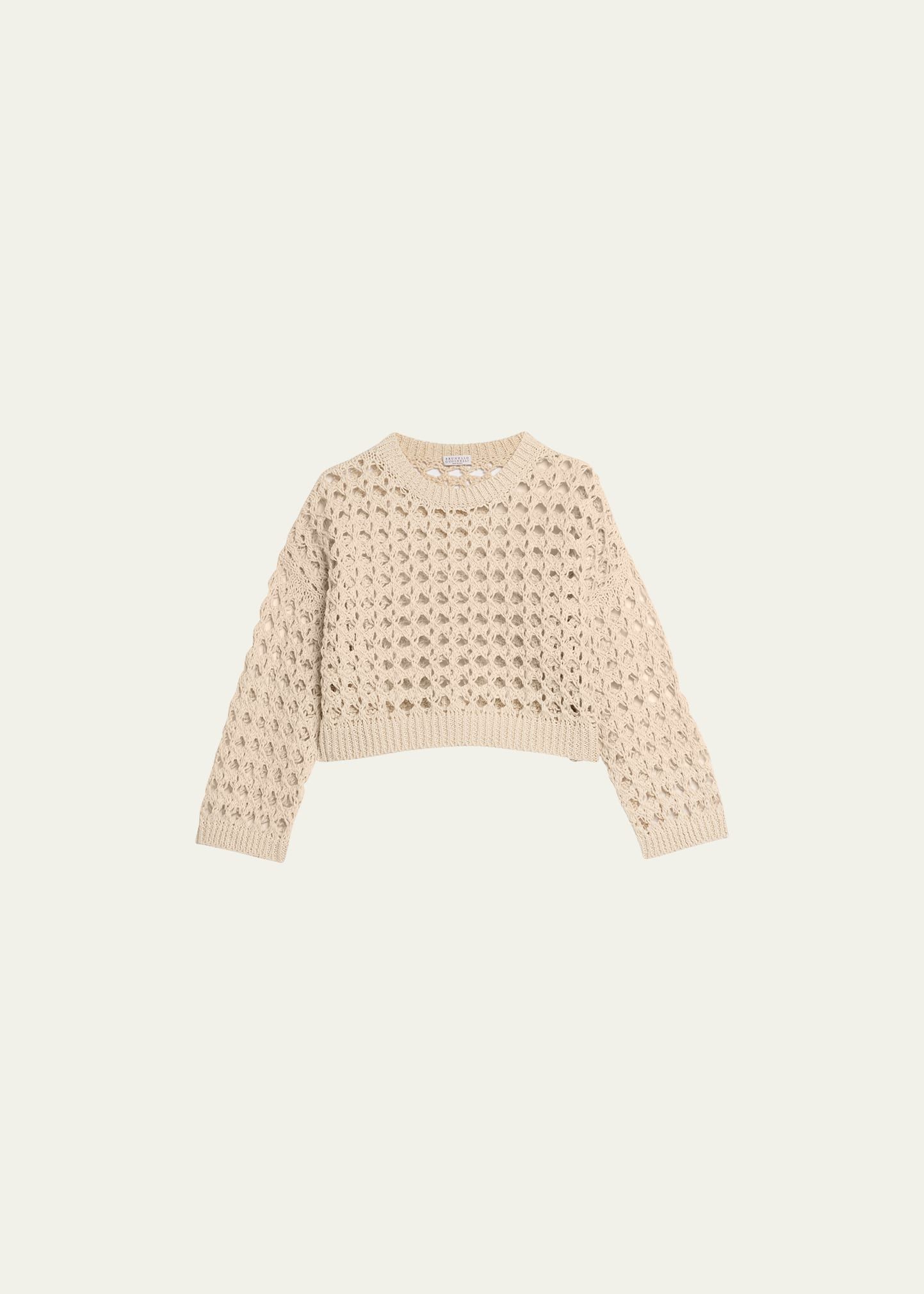 Brunello Cucinelli Jute Cotton Openwork Knit Sweater | Bergdorf Goodman