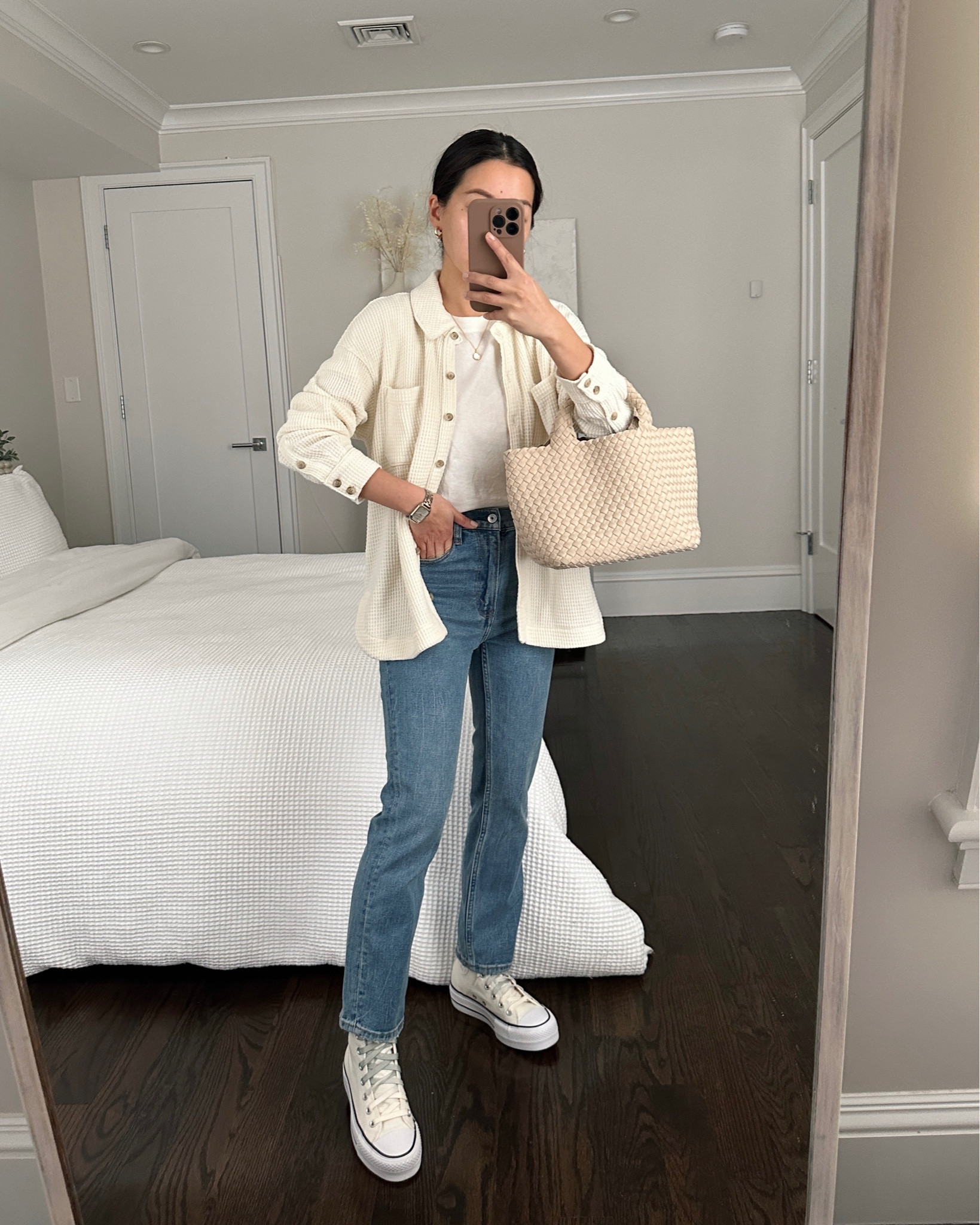 One of my favorite ankle jeans is restocked in a few sizes and lengths! I’m wearing the 24 short. The extra short was too cropped for me (5’ tall). I also linked a pair of Levi’s that I really like in the 26 shorter inseam. 

If your size is sold out, Alternatively you can also buy the full length version of these jeans (also linked) and get a shorter length! 

Madewell waffle shirt jacket in xxs has an oversized fit and is on Clearance 

Converse platform sneakers are in an off white color that I can no longer find . Runs big so I got size 5.5

Petite friendly casual weekend outfit 

#LTKsalealert #LTKunder100 #LTKstyletip